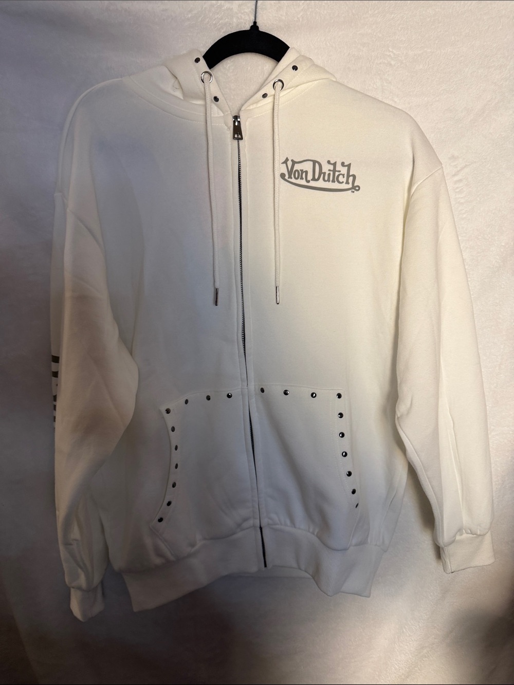 Von Dutch Kids Off-White Zip Hoodie with Stud Accents